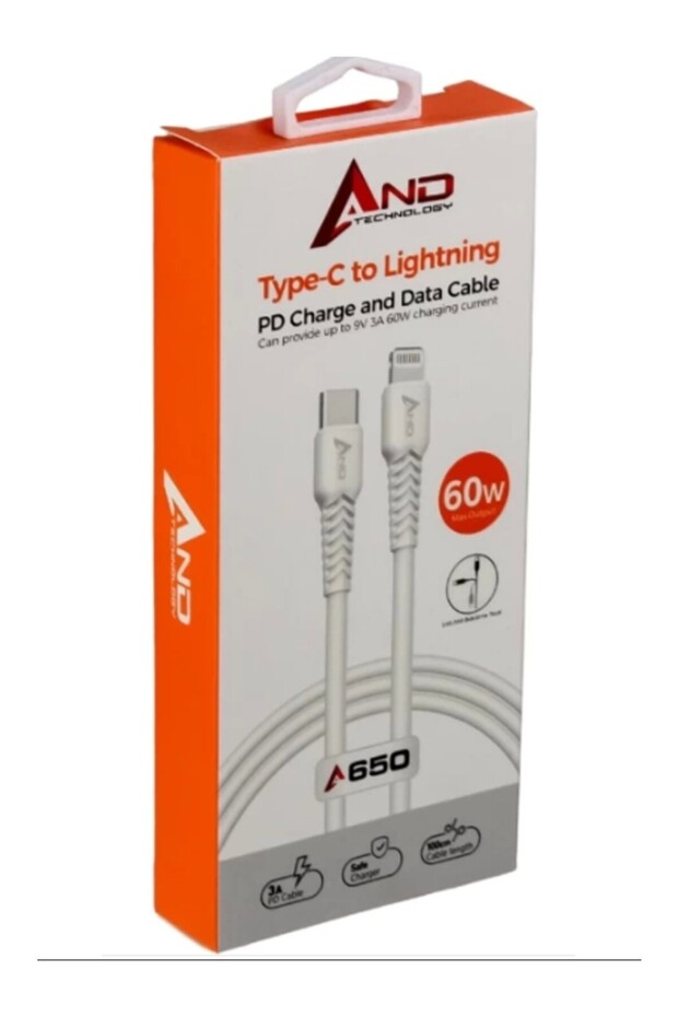 كابل AND-A650 TYPE-C إلى Lightning بقوة 60 واط PD