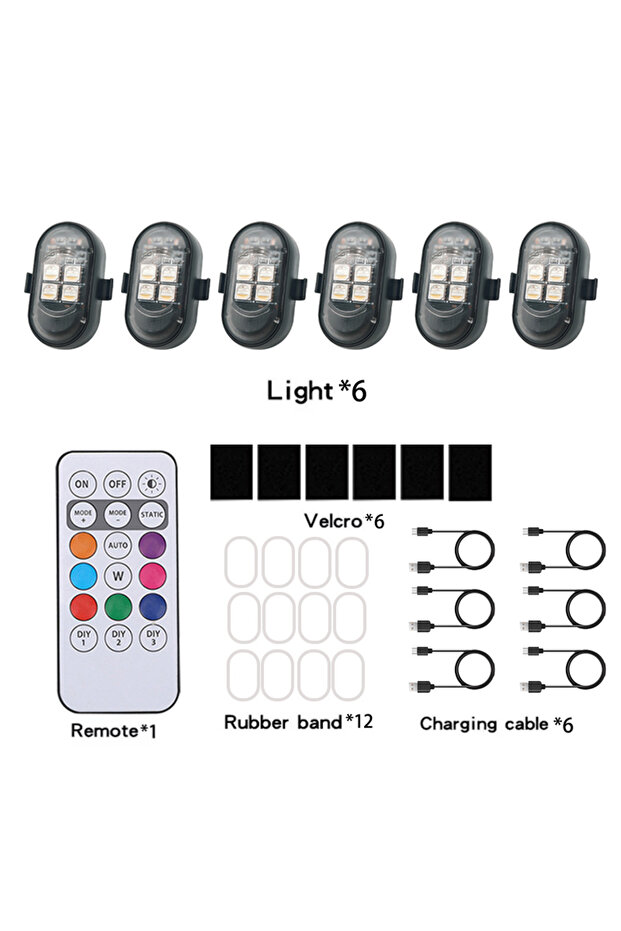 1 قطعة جهاز تحكم عن بعد 6 أضواء LED RGB للسيارة، أضواء فلاش للدراجات النارية، إضاءة لاسلكية للطائرات