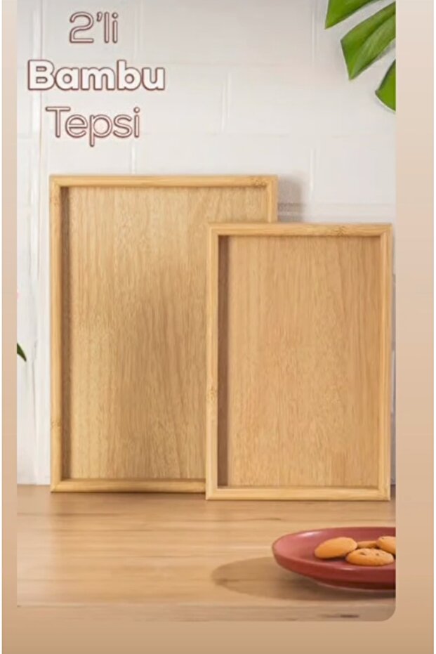 2-piece bamboo wooden rectangular tea coffee serving luxury tray with handles.
