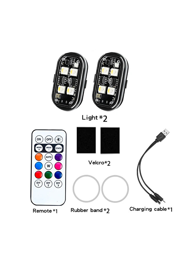 1PC Remote 2 Light RGB Led Car Strobe Lights Motorcycle LED Flash Position Wireless Light Aircraft A