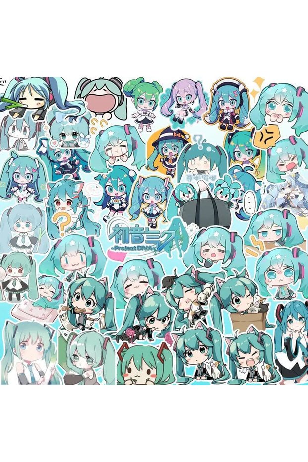 Bandai 100PCS 100PCS Kawaii HatsuneMiku Stickers Cute Cartoon Decals Journaling Stationery Phone Cas