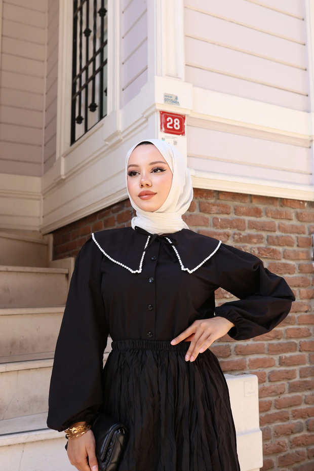 Pearl Embellished Collar Detailed Shirt