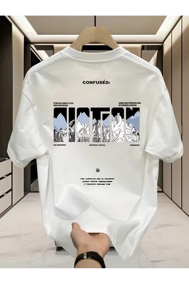 Unisex Confused Dağ Printed Oversized Crew Neck 100% Cotton T-Shirt