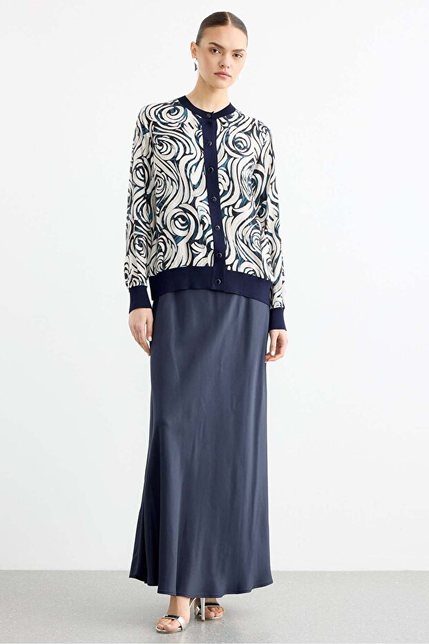 Emprime patterned skirt suit navy blue