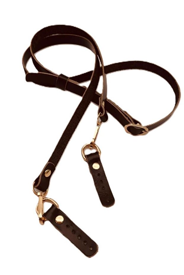 130X1.5 cm Dark Brown Color Real Leather Bag Handle with Light Gold Buckle