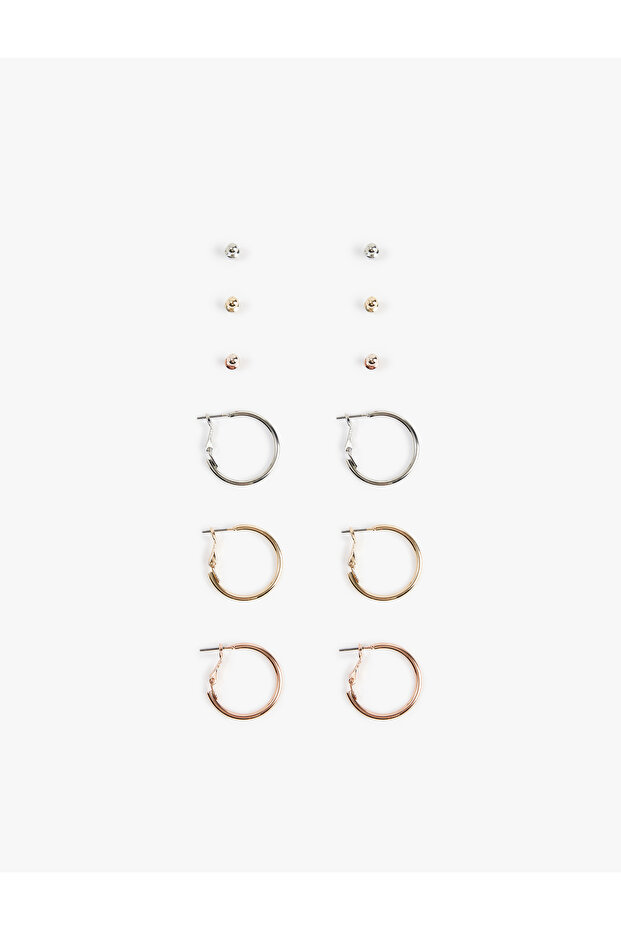 Set of 6 Steel Ball and Hoop Earrings