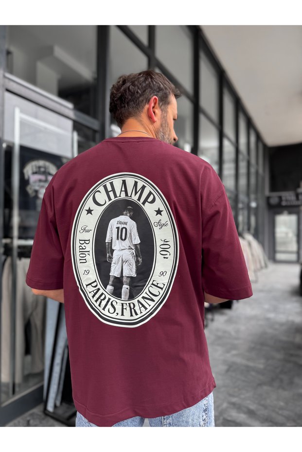 Burgundy Zidane Printed Oversize T-Shirt Res-1098