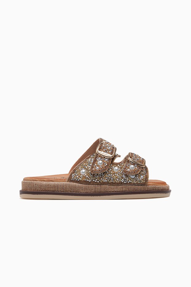 Woman stone detailed daily slipper 26y 26y225 beige