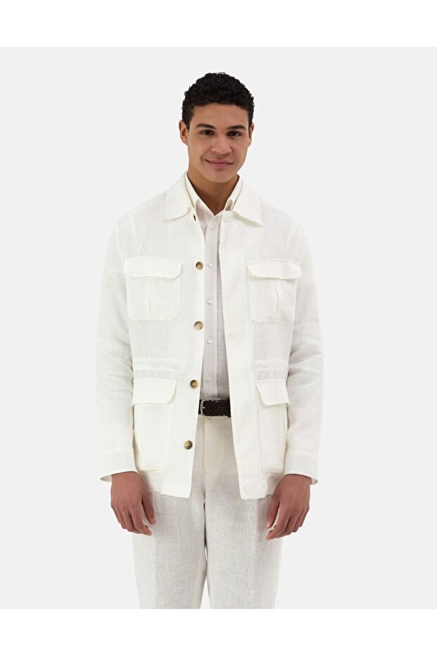 Italian Style Slim Fit Linen White Safari Jacket 5253-17