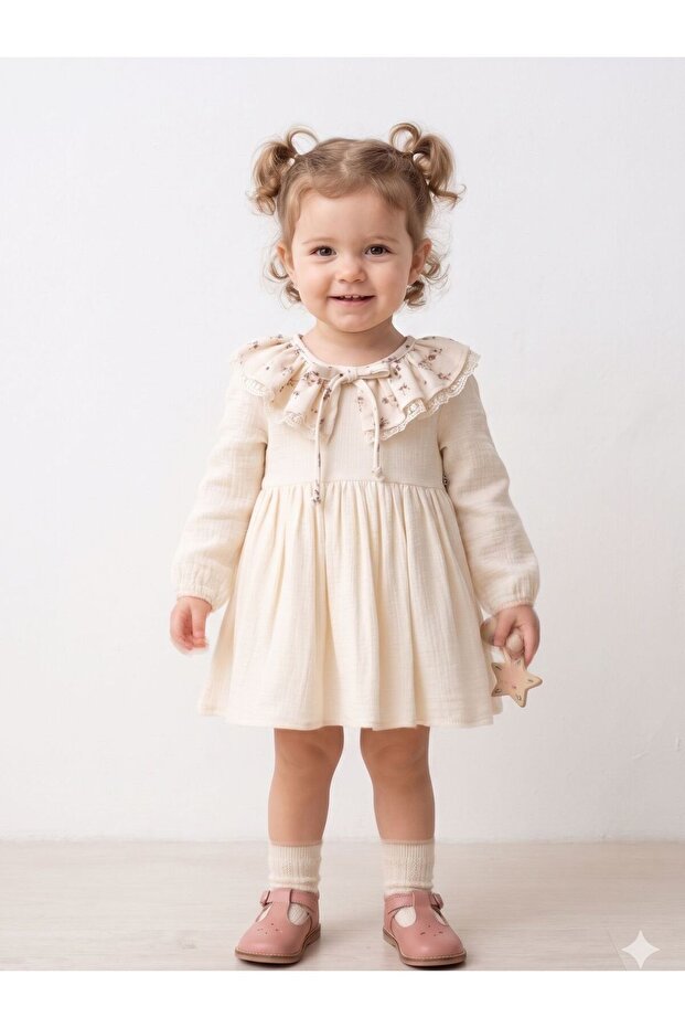 Muslin Fabric Ruffle Collar Baby Dress