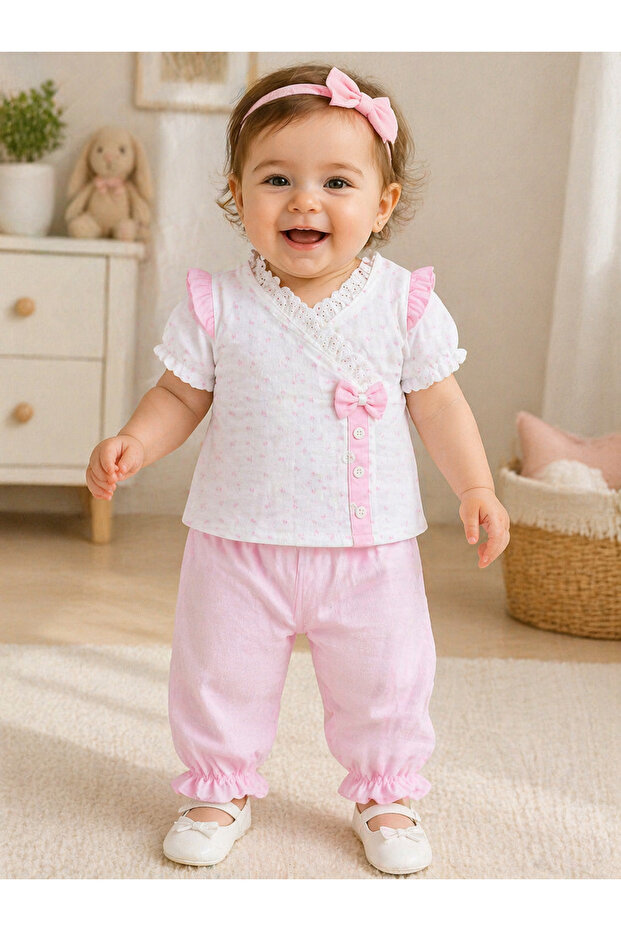 Cotton Summer Breathable 2-Piece Baby Set Pink White Stylish Comfortable Casual Baby Outfit