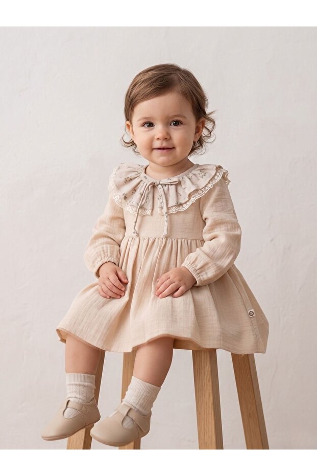 Muslin Fabric Ruffle Collar Baby Dress