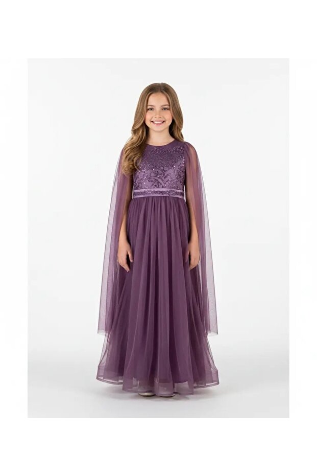Si̇m Robali Tulle Sleeve Long Gezboy Evening Dress