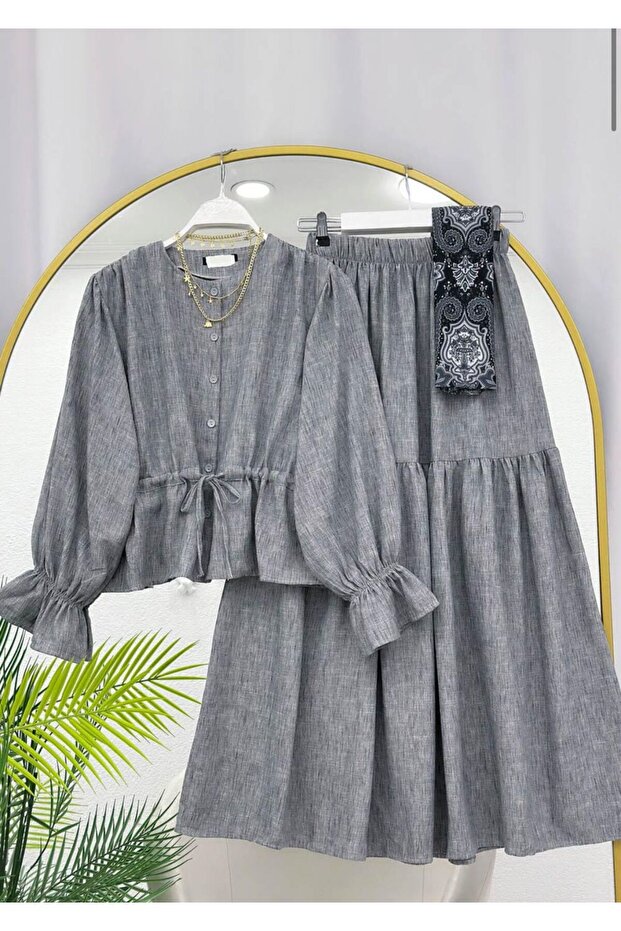 Linen Beli B Ruched Skirt Suit