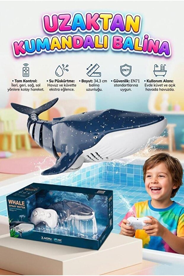 Tıfıl Toys Uzaktan Kumandalı 6 Fonksiyonlu Su Atan 360 Derece Dönebilen Su Geçirmez Oyuncak Balina