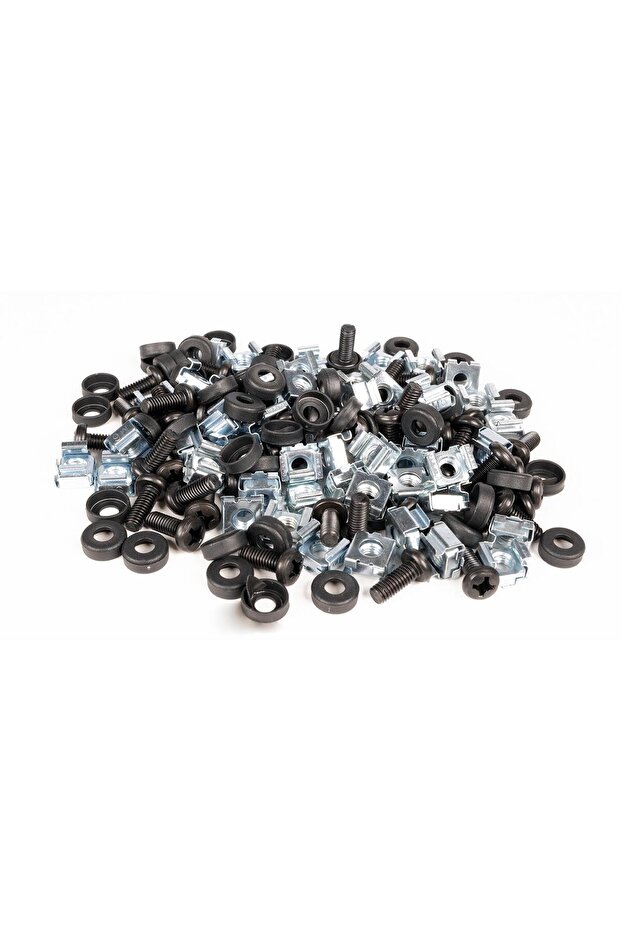 50-Piece Cage Nut Set (M6) | 19” Rack Cabinet Compatible | Mounting Screws and Washers Included | Black