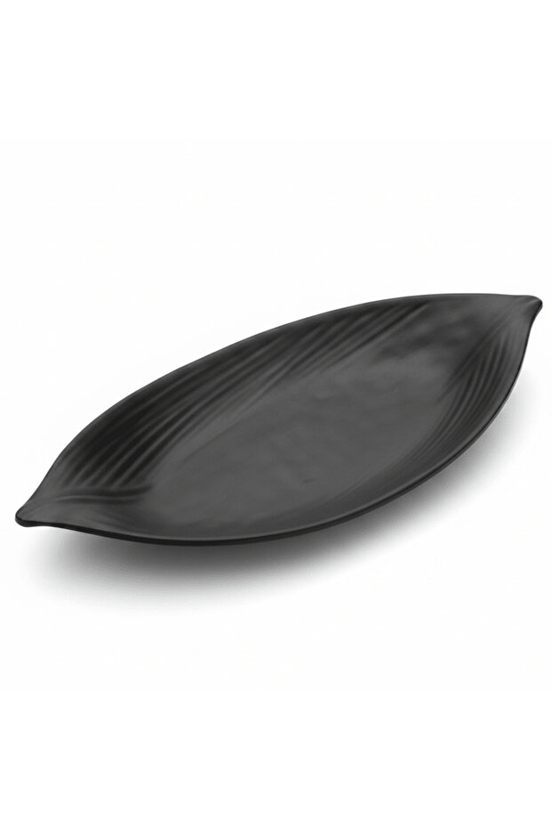 Black Oval Melamine Leaf Serving Plate 14.5 inch