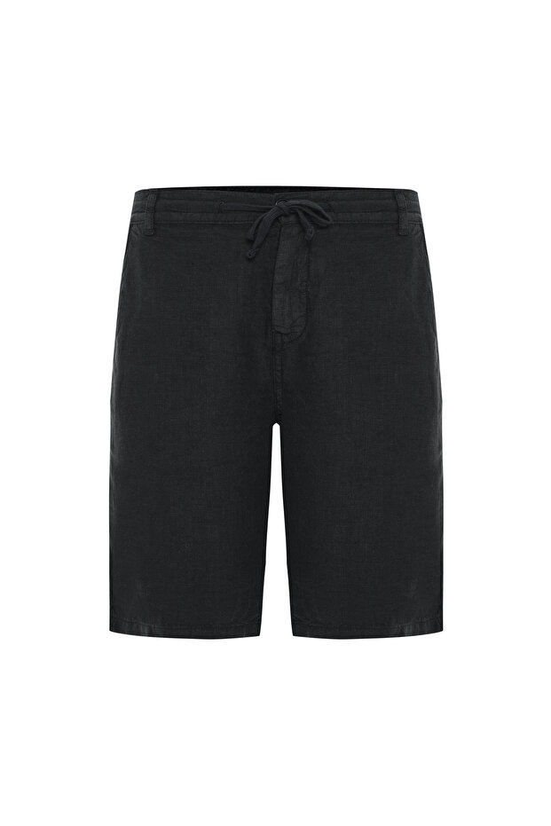 Men's Black Straight Fit Tie-Up Linen Shorts