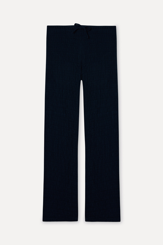 Women's Navy Blue Tie-Waist Wide Leg Trousers