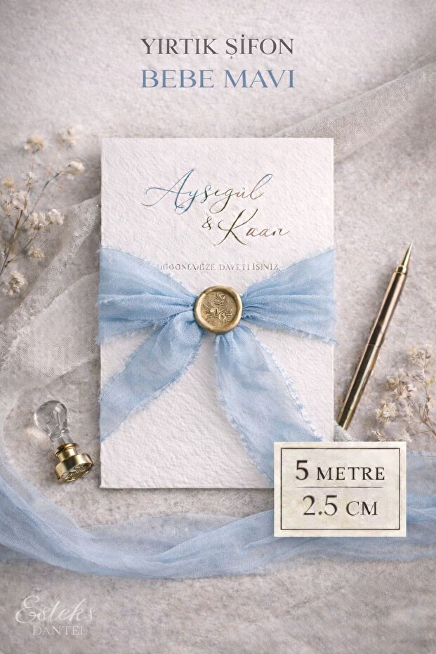 Premium Torn Chiffon Ribbon 2.5 cm 5 Meters Invitation Card, Engagement. Wedding
