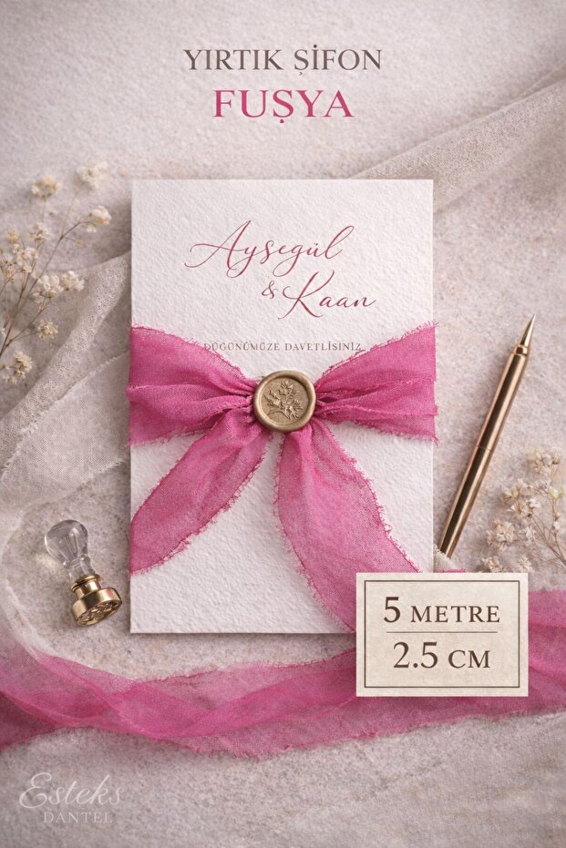 Premium Torn Chiffon Ribbon 2.5 cm 5 Meters Invitation Card, Engagement. Wedding