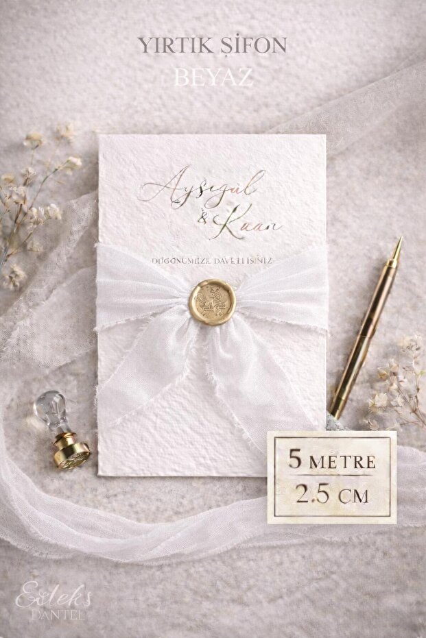 Premium Torn Chiffon Ribbon 2.5 cm 5 Meters Invitation Card, Engagement. Wedding