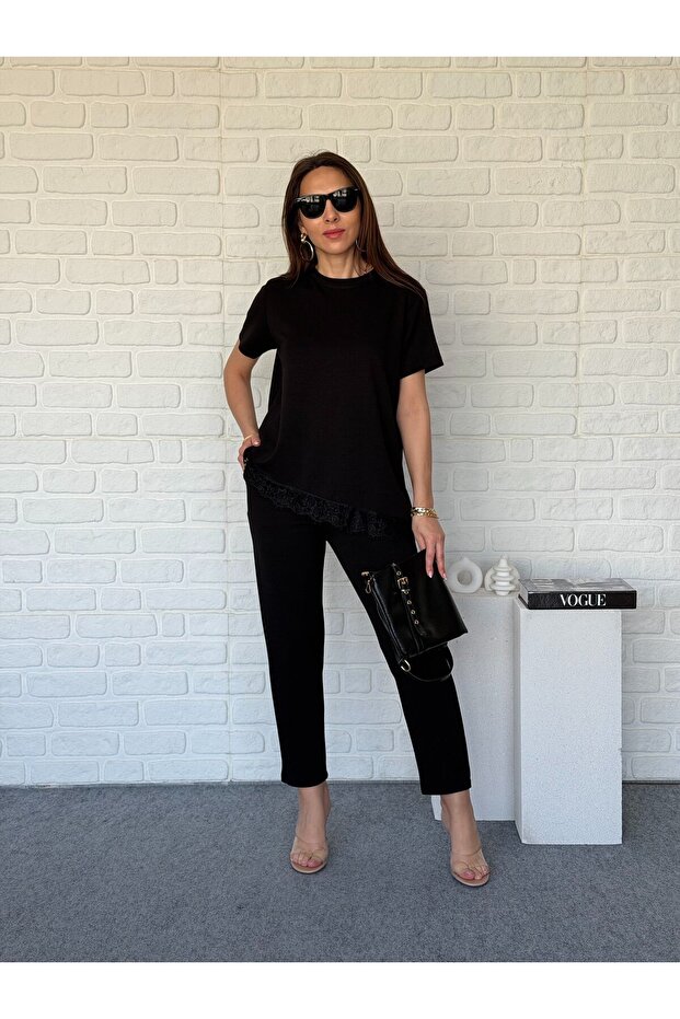 Lace Pieces in Modal Set, Black