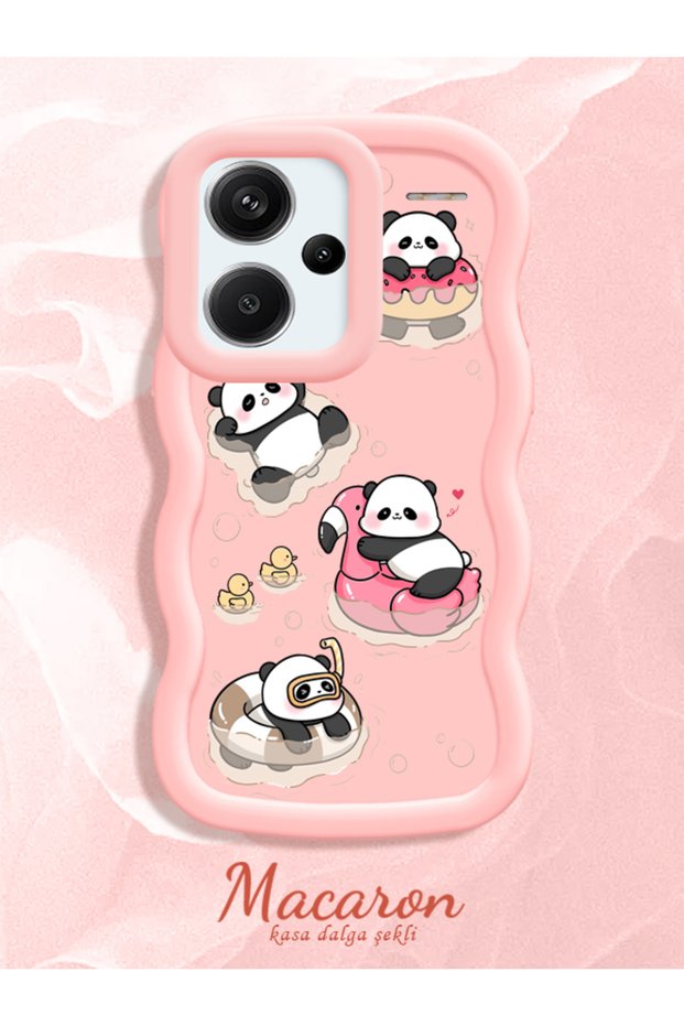Simple Pink Silicone Phone Case Compatible with Redmi Note 13 Pro Plus 5g Shockproof Panda Pattern