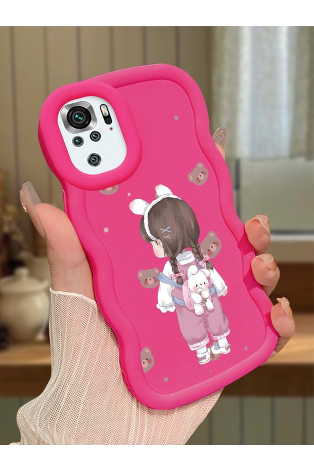 Redmi Note 10S Compatible Shockproof Simple Red Silicone Phone Case Girl Pattern