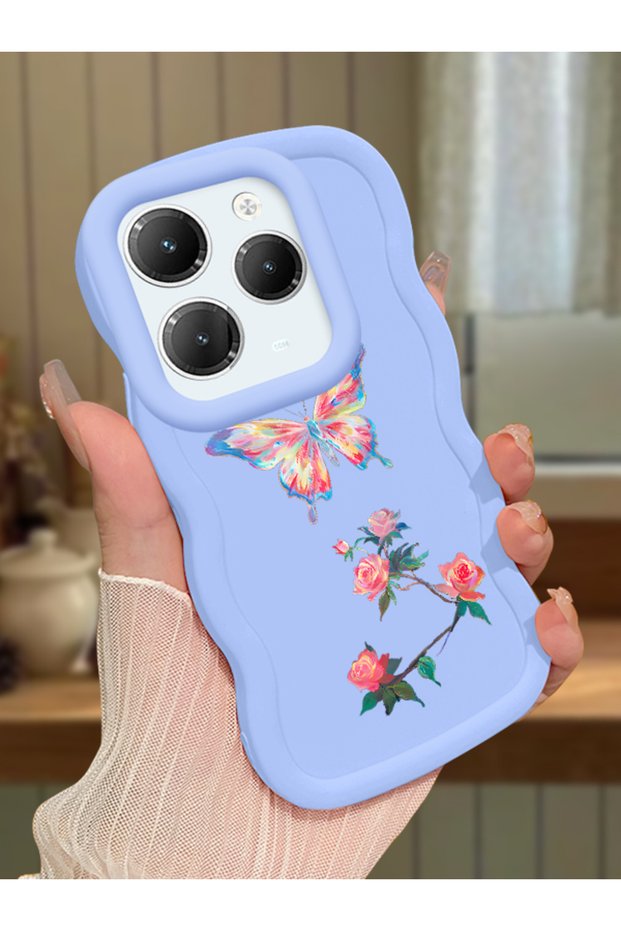 Infinix Hot 40 Compatible Shockproof Simple Blue Silicone Phone Case Butterfly Pattern