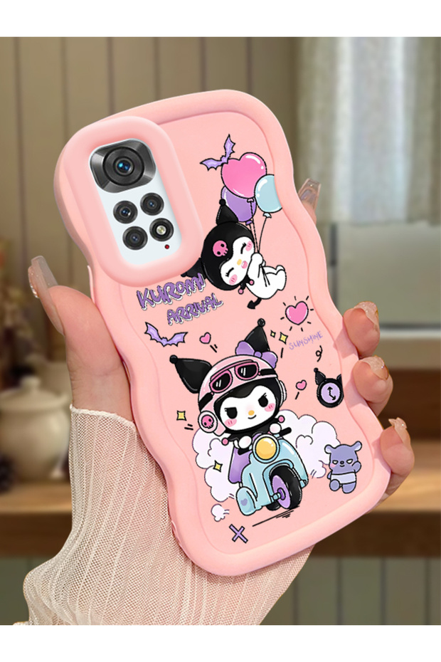 Redmi Note 11 Compatible Shockproof Simple Pink Silicone Phone Case Kuromi Pattern