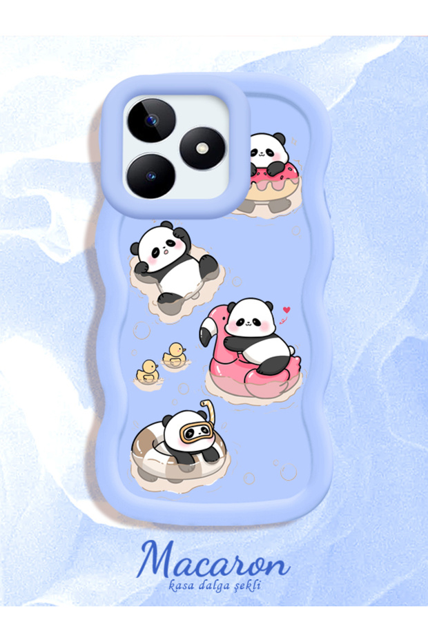 Simple Blue Silicone Phone Case Panda Pattern Compatible with Realme Note 50 Shockproof