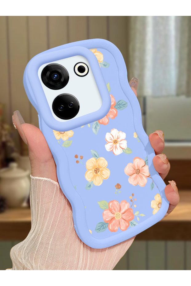 For Tecno Camon 20 Compatible Shockproof Simple Blue Silicone Phone Case Flower Pattern
