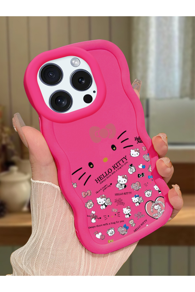 حافظة هاتف من السيليكون الأحمر البسيط المقاوم للصدمات متوافقة مع هاتف iPhone 16 Pro Max بنمط Hello Kitty