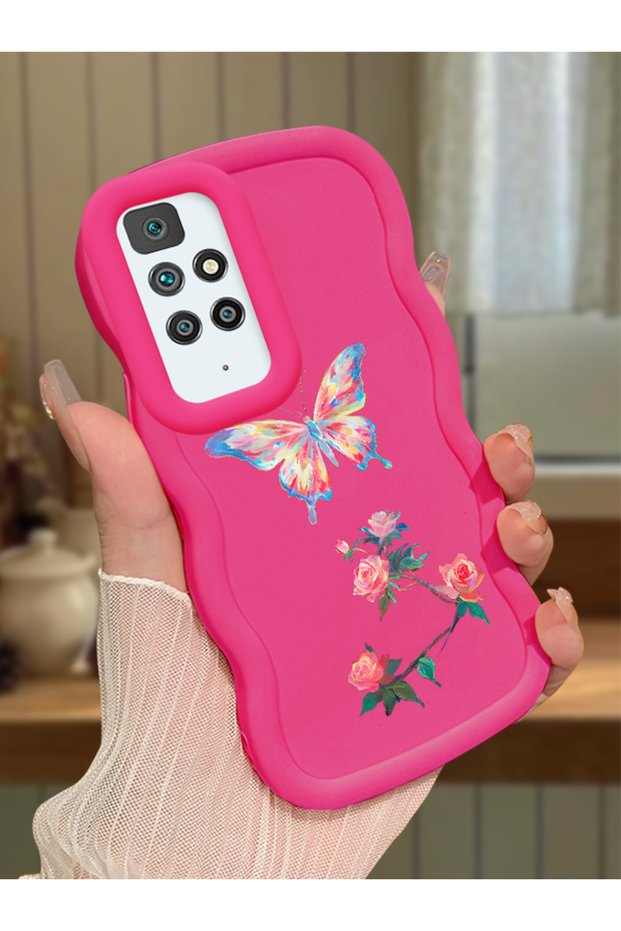 Redmi 10 2022 Compatible Shockproof Simple Red Silicone Phone Case Butterfly Pattern