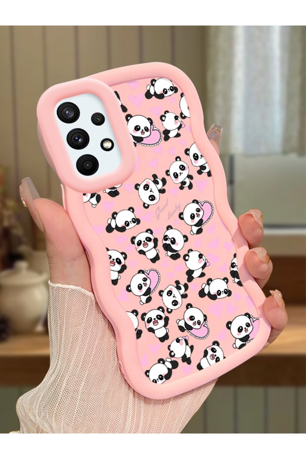 Samsung Galaxy A73 Compatible Shockproof Simple Pink Silicone Phone Case Panda Pattern