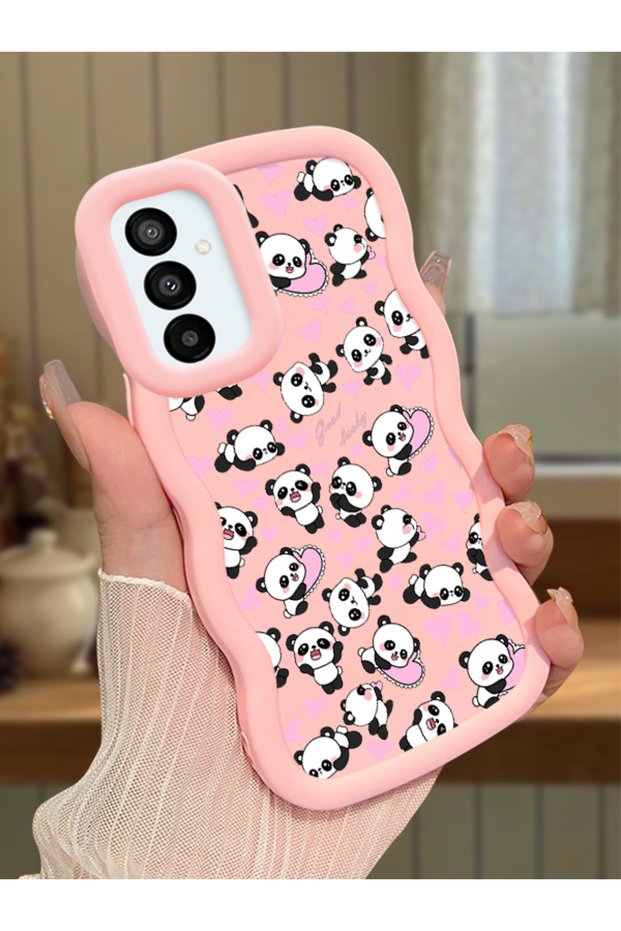 Samsung Galaxy M23 Compatible Shockproof Simple Pink Silicone Phone Case Panda Pattern
