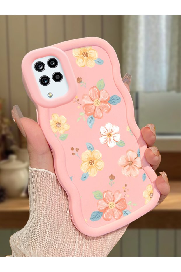 Samsung Galaxy M12 Compatible Shockproof Simple Pink Silicone Phone Case Cover Flower Pattern