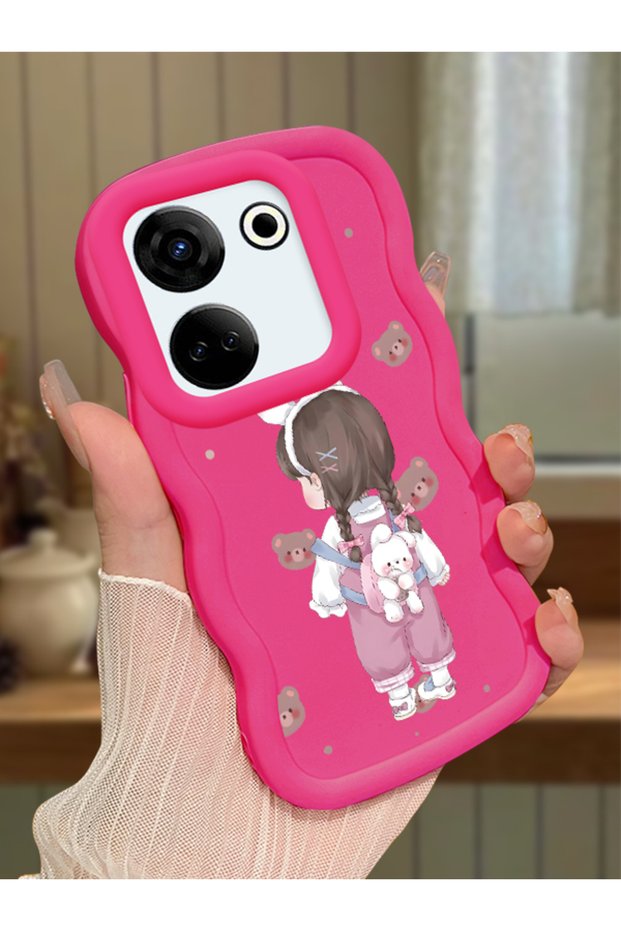 Tecno Camon 20 Compatible Shockproof Simple Red Silicone Phone Case Girl Pattern