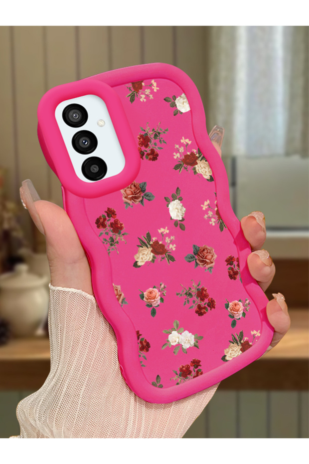 Samsung Galaxy M23 Compatible Shockproof Simple Red Silicone Phone Case Cover Flower Pattern