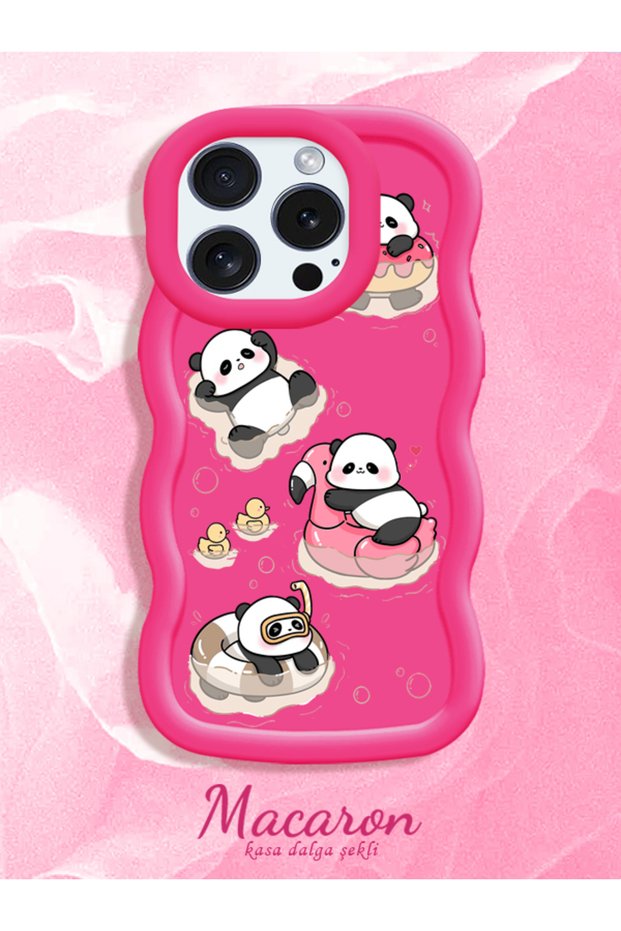 Simple Red Silicone Phone Case Panda Pattern Compatible with iPhone 15 Pro Max Shockproof