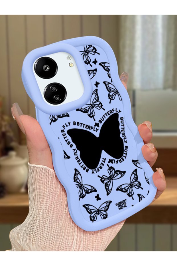 Redmi 13C Compatible Shockproof Simple Blue Silicone Phone Case Butterfly Pattern
