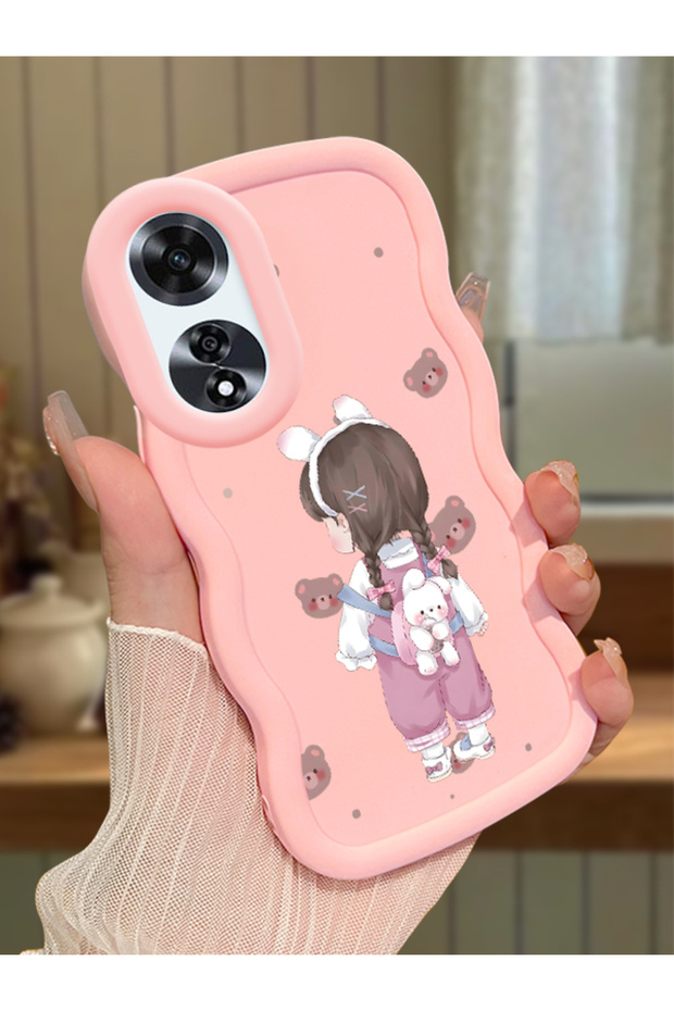 Oppo A60 Compatible Shockproof Simple Pink Silicone Phone Case Girl Pattern