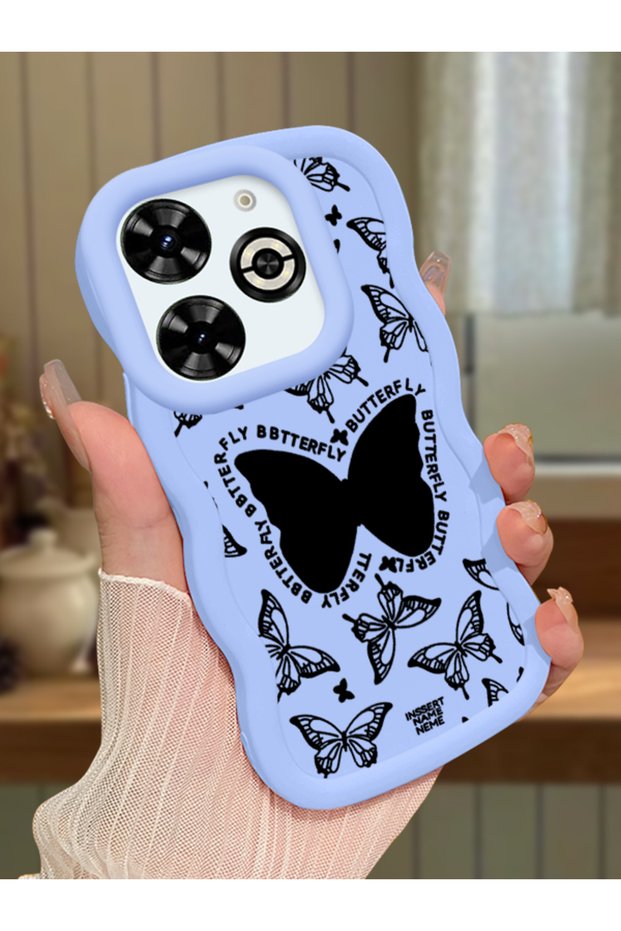 Infinix Smart 8 Plus Compatible Shockproof Simple Blue Silicone Phone Case Butterfly Pattern