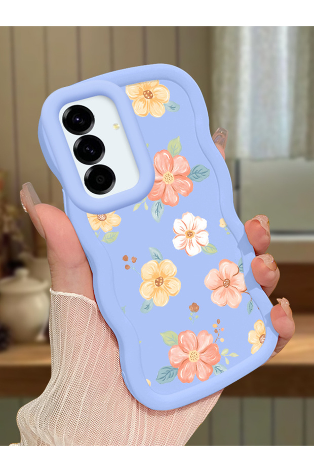 Samsung Galaxy A56 Compatible Shockproof Simple Blue Silicone Phone Case Cover Flower Pattern