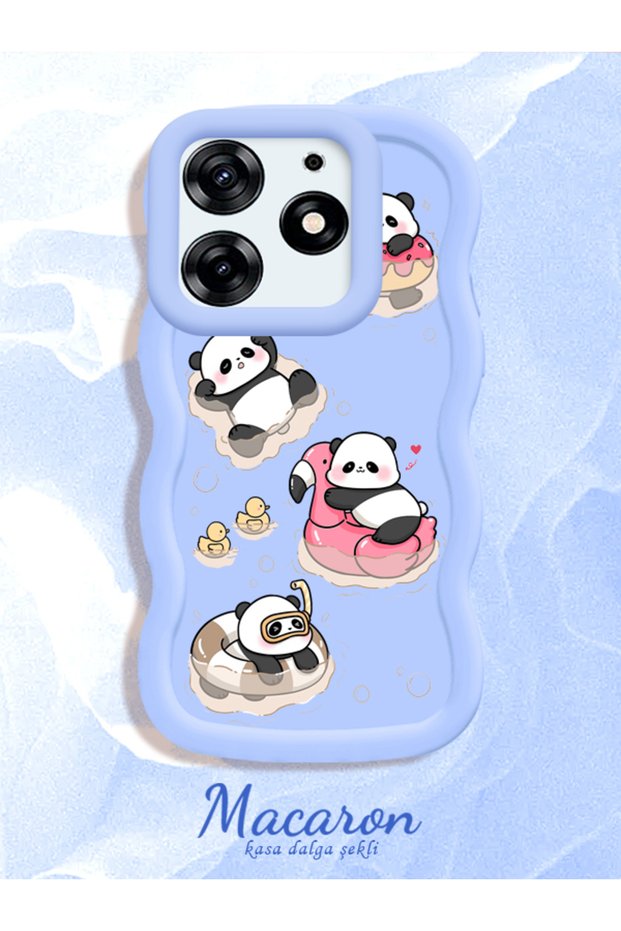 Simple Blue Silicone Phone Case Panda Pattern Compatible with Tecno Spark 10 Pro Shockproof