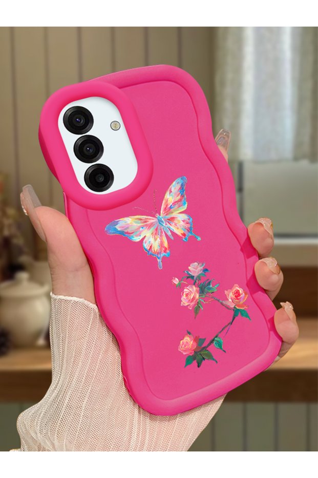 Samsung Galaxy A17 Compatible Shockproof Simple Red Silicone Phone Case Butterfly Pattern