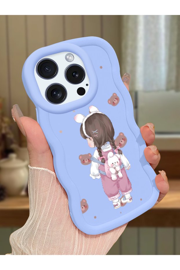 iPhone 14 Pro Compatible Shockproof Simple Blue Silicone Phone Case Girl Pattern