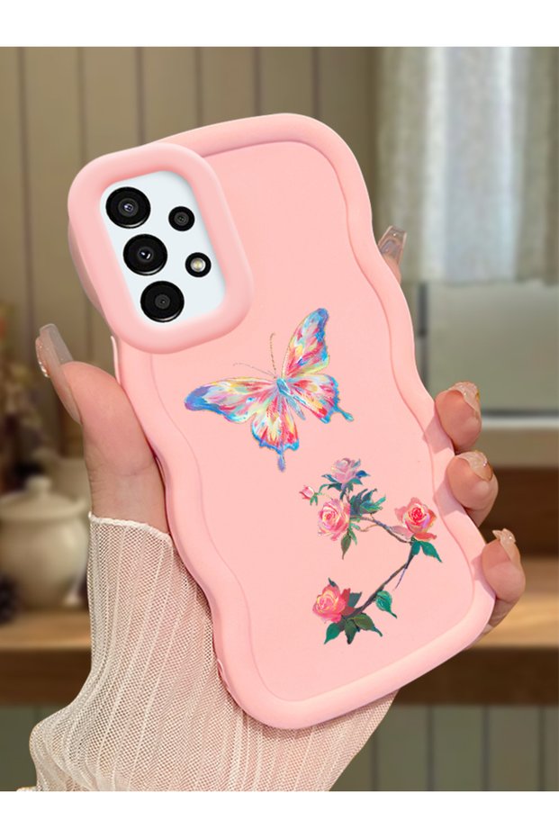 Samsung Galaxy A13 4g Compatible Shockproof Simple Pink Silicone Phone Case Butterfly Pattern