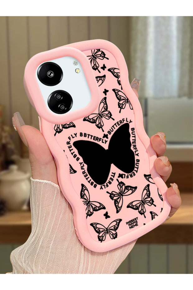 Poco C65 Compatible Shockproof Simple Pink Silicone Phone Case Butterfly Pattern